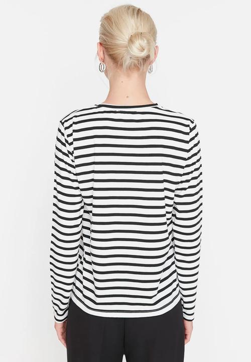 Trendyol - Striped crew neck knitted t-shirt - white 