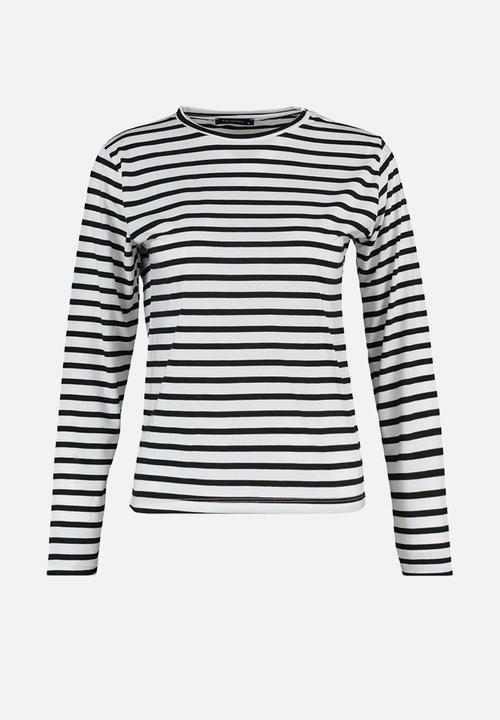 Trendyol - Striped crew neck knitted t-shirt - white 