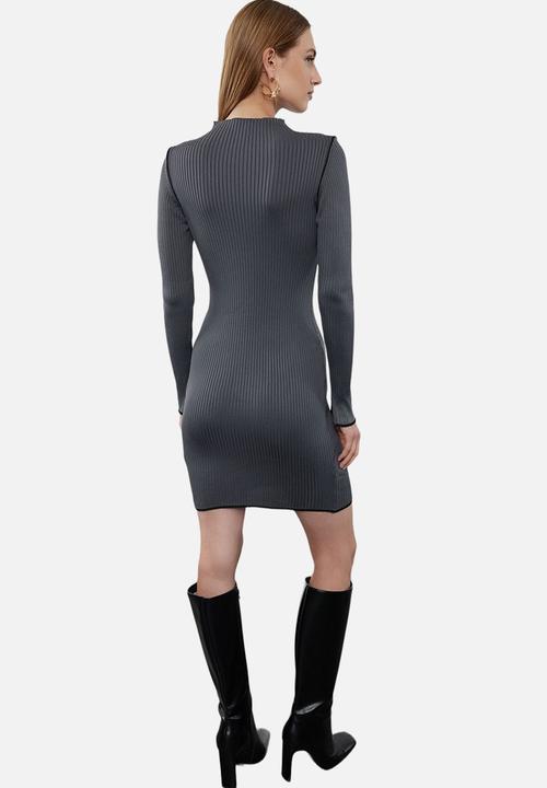Trendyol - Mini Knitwear Contrast Color Dress - Grey