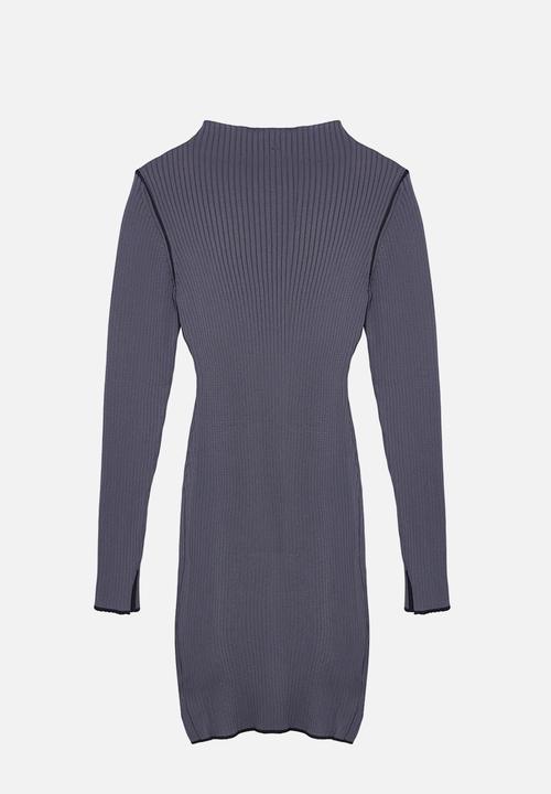 Trendyol - Mini Knitwear Contrast Color Dress - Grey