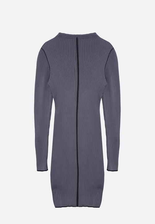 Trendyol - Mini Knitwear Contrast Color Dress - Grey