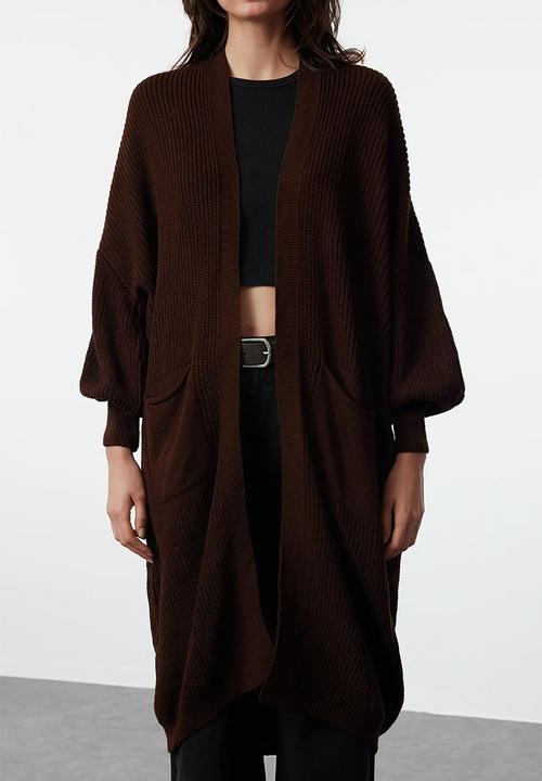 Trendyol - Brown Maxi Basic Knitwear Cardigan