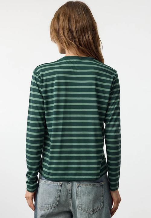 Trendyol - Striped Crew Neck Knitted T-Shirt - Petrol Mint