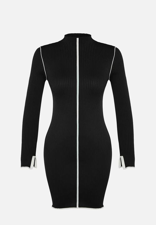 Trendyol - Mini Knitwear Contrast Color Dress - Black
