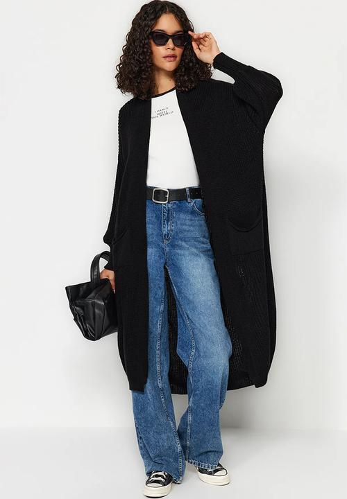Trendyol - Black maxi basic knitwear cardigan