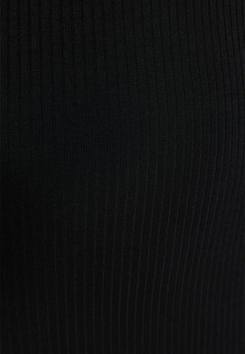 Trendyol - Ribbed Deep Slit Detailed Fitted Midi Stretchy Knitted Dress - Black