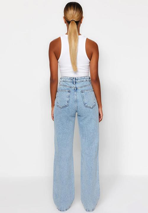 Trendyol - Blue High Waist Wide Leg Jeans