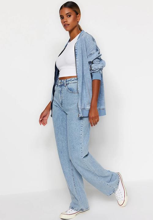 Trendyol - Blue High Waist Wide Leg Jeans