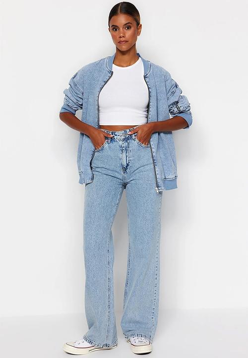 Trendyol - Blue High Waist Wide Leg Jeans