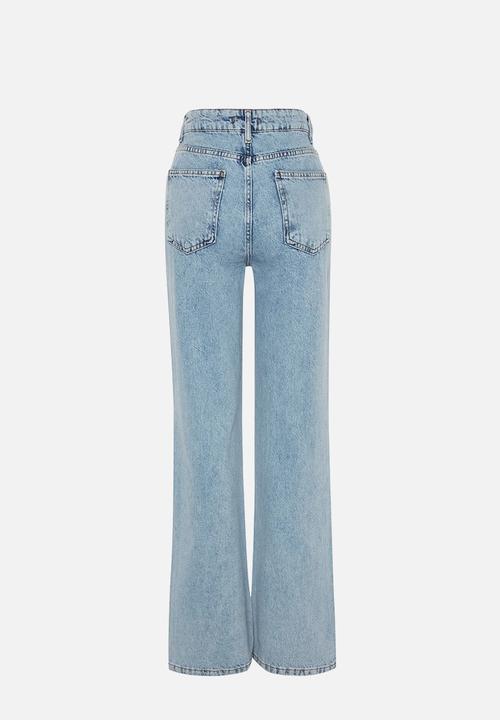 Trendyol - Blue High Waist Wide Leg Jeans