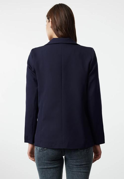 Trendyol - Dark Navy Blue Lined Double Breasted Woven Blazer Jacket