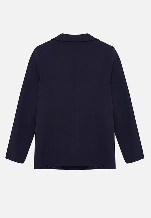 Trendyol - Dark Navy Blue Lined Double Breasted Woven Blazer Jacket