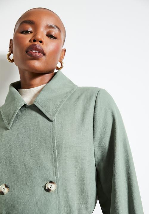 edit - Linen blend trench coat - lt sage
