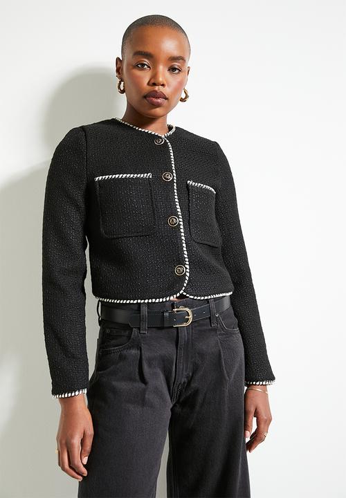 edit - Co-ord tweed blaket stitch jacket - black tweed