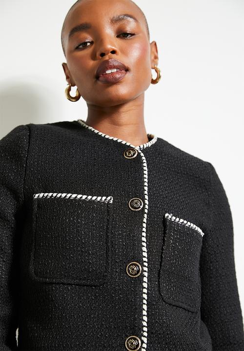edit - Co-ord tweed blaket stitch jacket - black tweed