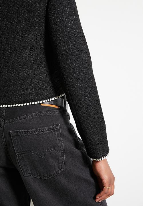 edit - Co-ord tweed blaket stitch jacket - black tweed