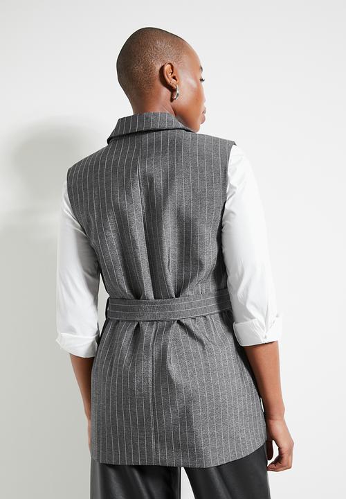 Superbalist - Co-ord sleeveless belted blazer - grey pinstripe