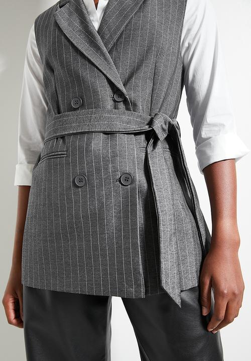 Superbalist - Co-ord sleeveless belted blazer - grey pinstripe