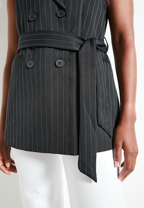 Superbalist - Co-ord sleevless belted blazer - ink pinkstripe