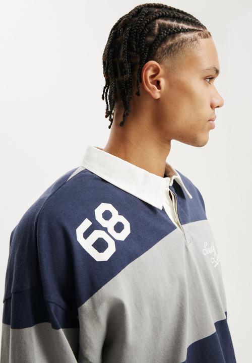 Cotton On - Box fit rugby long sleeve - navy/grey/south london