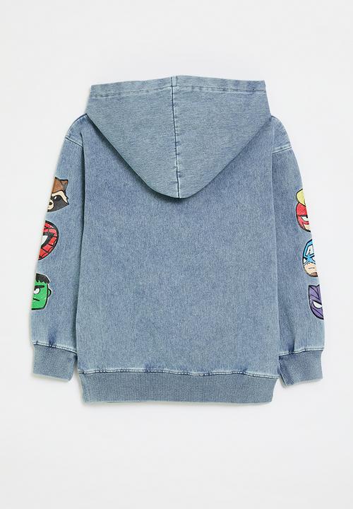 H&M - Washed-look printed hoodie - blue marvel