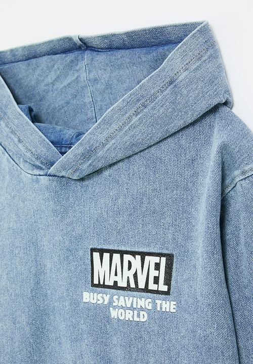 H&M - Washed-look printed hoodie - blue marvel