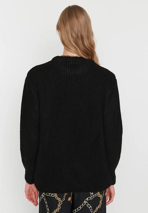 Trendyol - Soft texture wide pattern knitwear sweater - black 