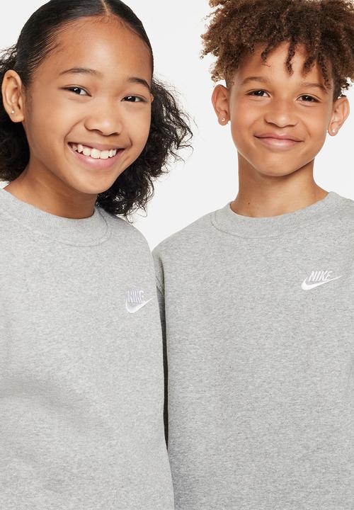 Nike - K Nsw Club Flc Crew Ls Lbr - Dk Grey Heather/White