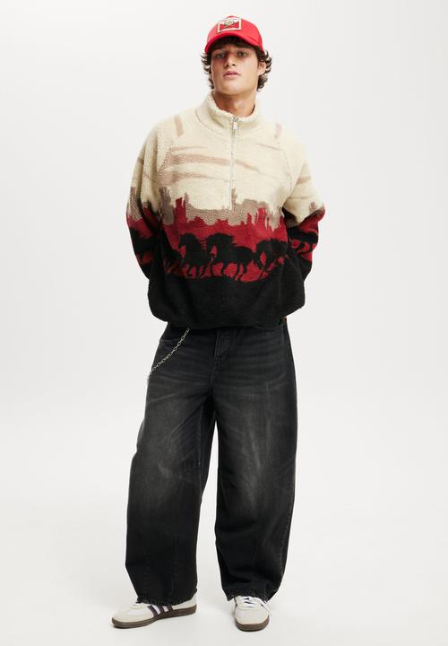 Cotton On - Teddy 1/2 zip fleece - cream shell/wild horses