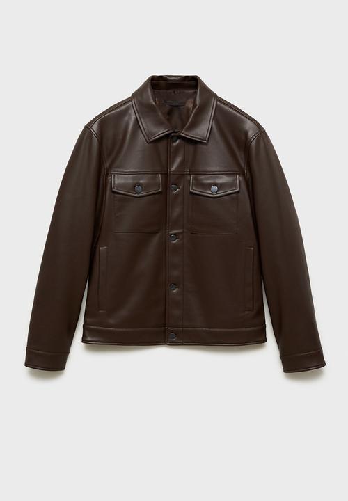 MANGO - Oliver Faux Leather-effect jacket with pockets - Brown
