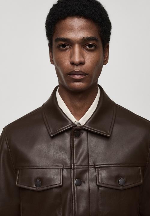 MANGO - Oliver Faux Leather-effect jacket with pockets - Brown