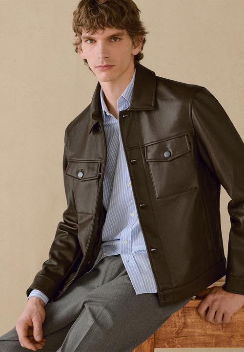 MANGO - Oliver Faux Leather-effect jacket with pockets - Brown