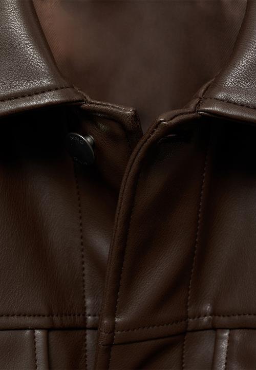 MANGO - Oliver Faux Leather-effect jacket with pockets - Brown