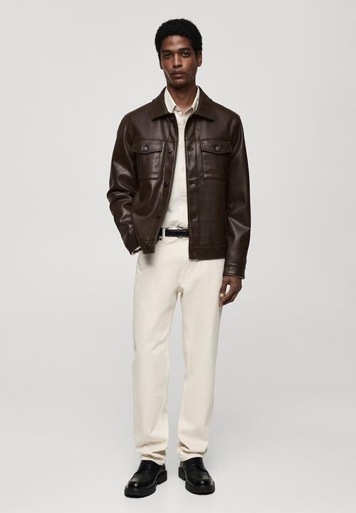 MANGO - Oliver Faux Leather-effect jacket with pockets - Brown