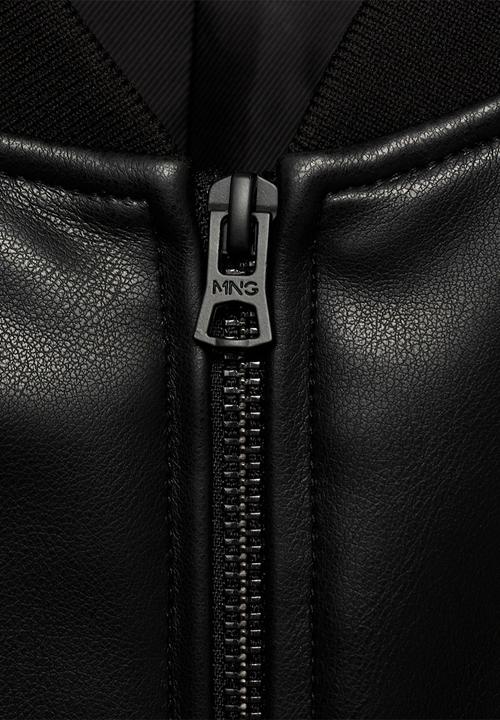 MANGO - Pla Leather-effect bomber jacket - Black