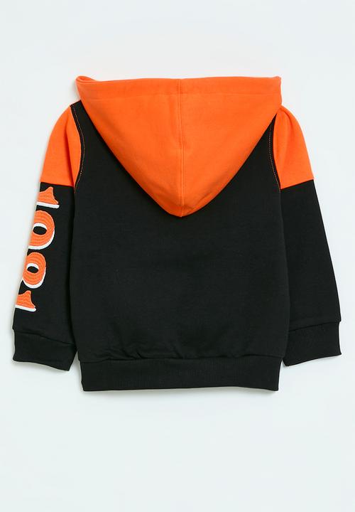 GUESS - Hooded ls active top w/ zip - black with orange blocking