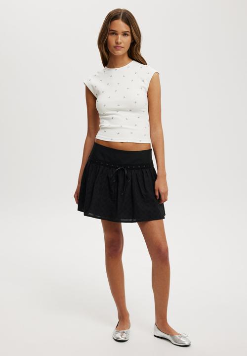 Cotton On - Broderie Ribbon Mini Skirt - Black