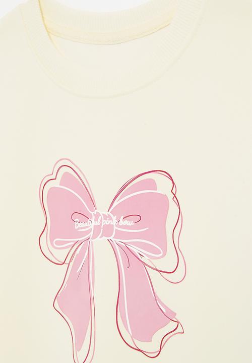 Pop Candy - Bow print sweat top - off white