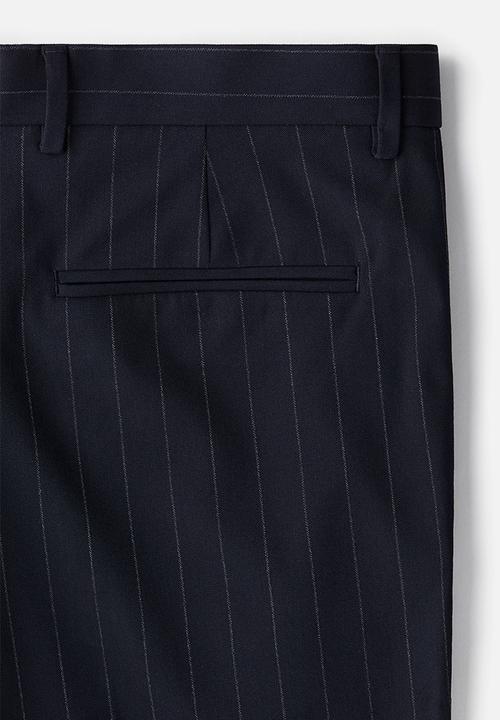 H&M - Slim fit suit trousers - Navy blue/Pinstriped