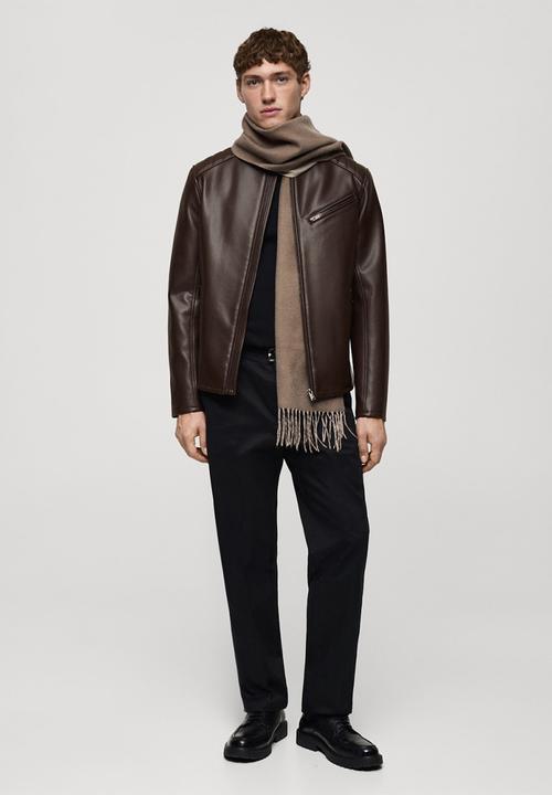 MANGO - Joseno3 Leather-effect jacket with stitching detail - brown