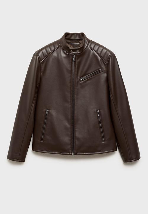 MANGO - Joseno3 Leather-effect jacket with stitching detail - brown