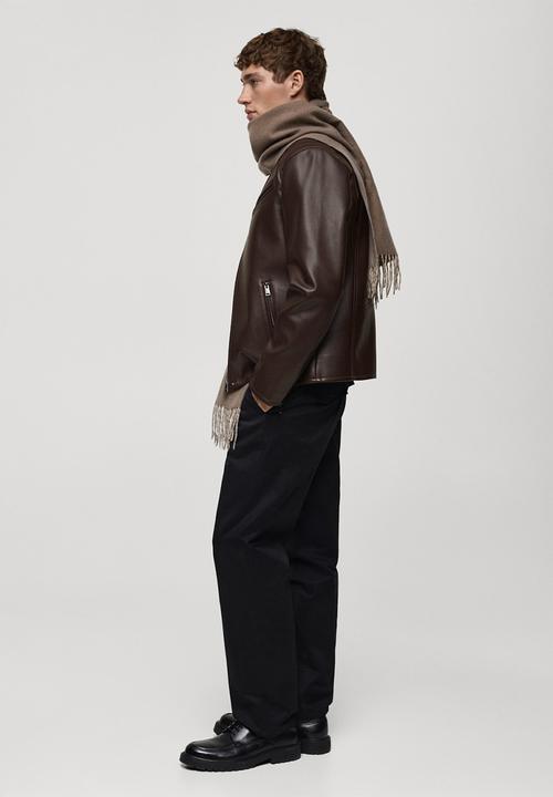 MANGO - Joseno3 Leather-effect jacket with stitching detail - brown