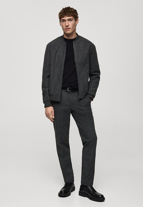 MANGO - Regular-fit flannel bomber jacket - dark grey