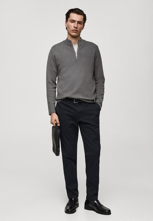 MANGO - Trousers barna - navy