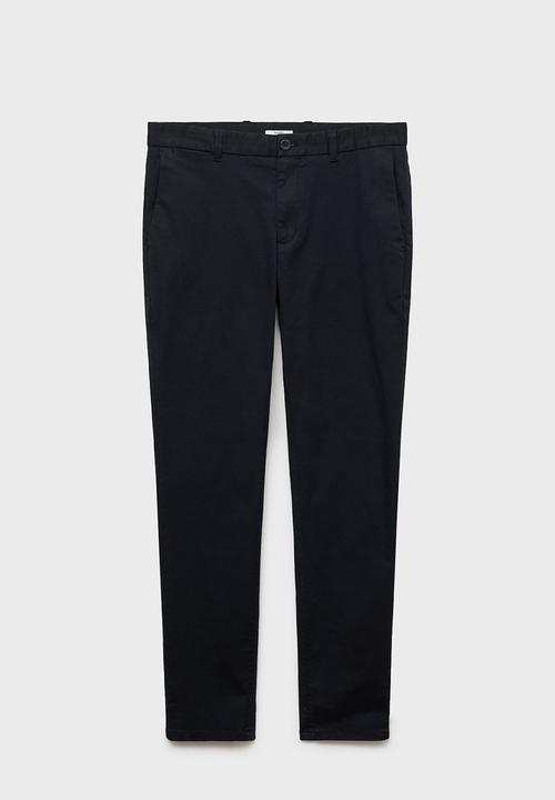 MANGO - Trousers barna - navy