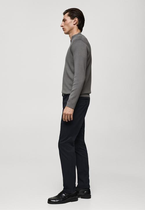 MANGO - Trousers barna - navy