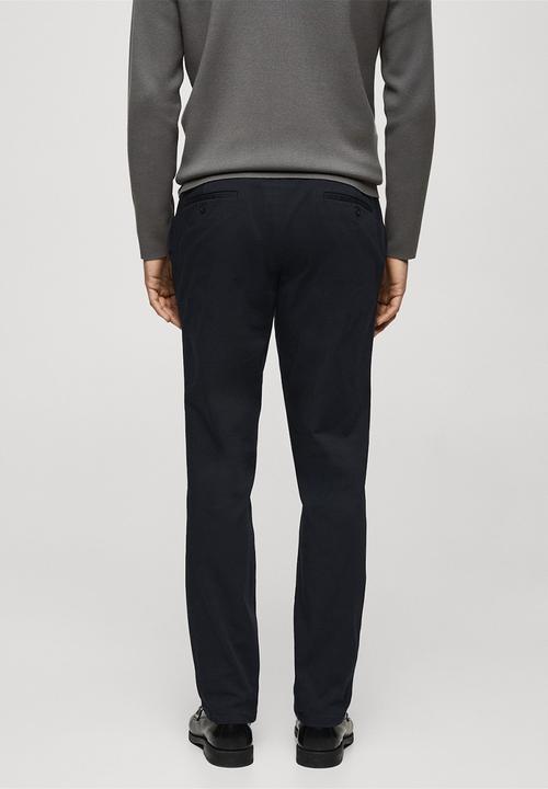 MANGO - Trousers barna - navy