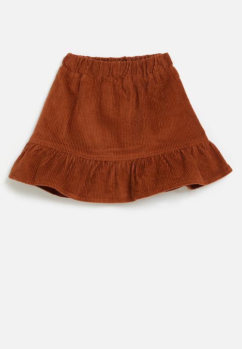 Pop Candy - Frilled hem cord skirt - light brown