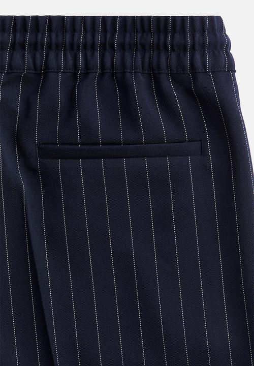 H&M - Wide pull-on trousers - navy blue/pinstriped