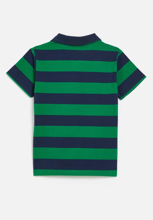 Pop Candy - Striped golf shirt-green & navy blue